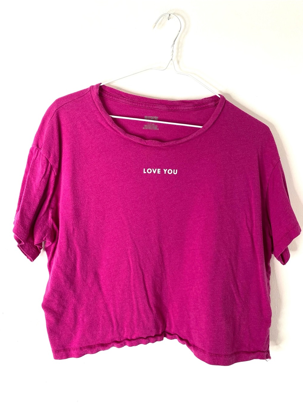 PINK Victoria’s Secret Magenta Cropped Tee Love You Graphic Stretch Top
